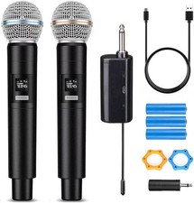 Kabelloses Handmikrofon 2,4GHz Dual Set 2x Dynamic Mic wiederaufladbar Metall