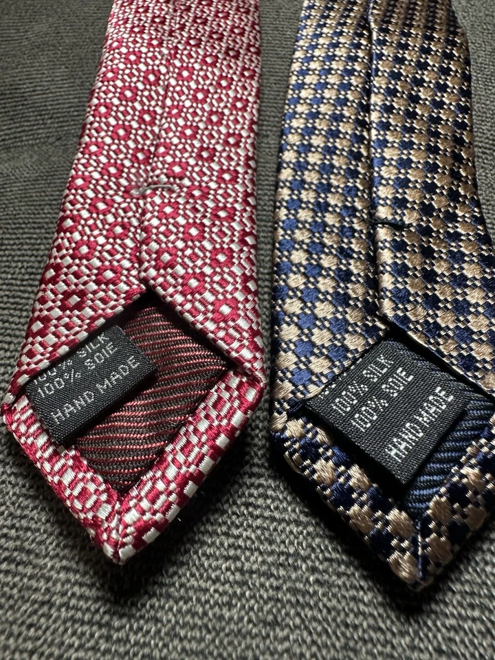 2 corbatas de seda a cuadros Bruno Marchesi RARAS para hombre rojas marrones Foto 3 de 4