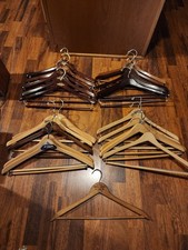 Lot of 21 Vintage Wooden Hangers Advertising Hotel Tailoring Cleaner Assortment