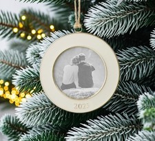 NEW Pottery Barn Dated 2025 White Round Christmas Tree Frame Ornament NWT