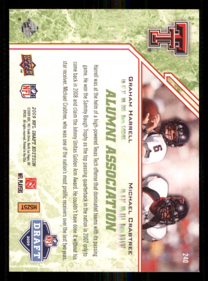 2009 Upper Deck Draft Edition Green 350 #240 Graham Harrell/Crabtree /350 - Image 2 of 2