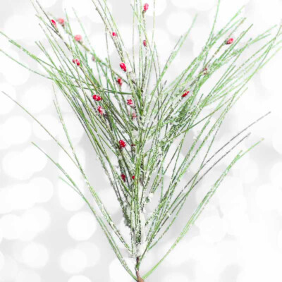 Package of 4 Artificial Snow Covered Pine and Red Berries 21'' Picks