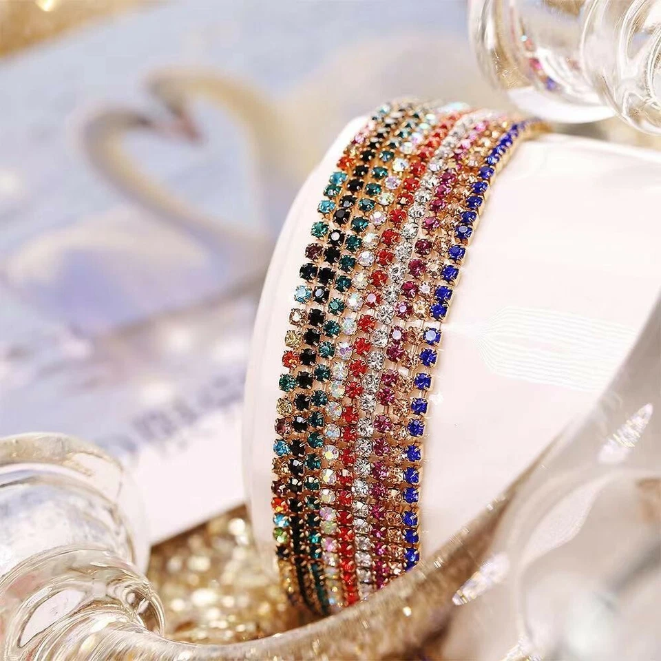 Fashion Women Crystal Stretchy Bracelet Colorful Wrist Bling Tassel Chain 0943 - Image 3 of 4