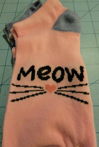Greenbrier Brand: 2 Pair Of Low Cut Womens Socks, Meow & Stripes, New, Free Ship - Picture 5 of 9