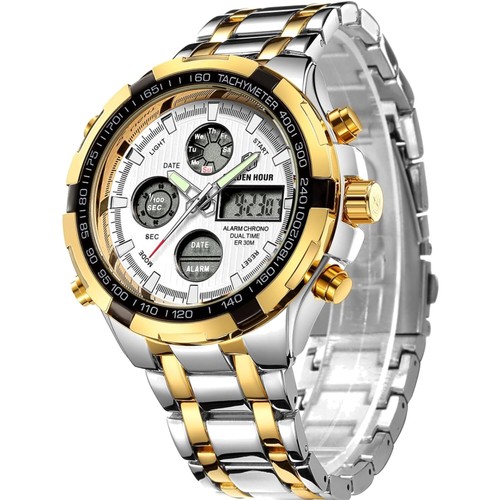 Luxury Waterproof Stainless Steel Men's Watch - Analog & Digital Sports Design