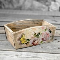 Vintage Holzschale 24,5X13 Cm Schale Shabby KüChenschale Blume Handarbeit