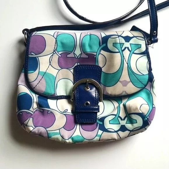 Vintage Coach Kyra Scarf Crossbody Bag Blue Purple Logo Y2K 2000s Signature