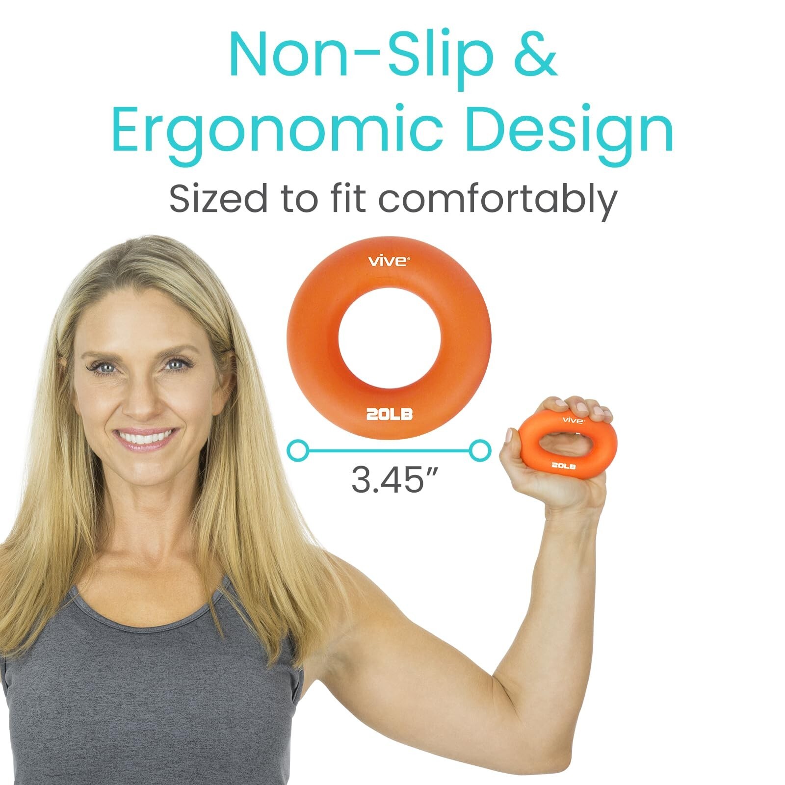 Vive Hand Strengthener Grip Ring - Forearm Ring Hand Exercisers - Silicone Sq...