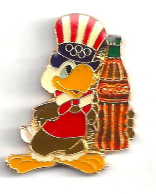 1984 LA OLYMPIC PIN COCA COLA SAM HOLDING COCA COLA BOTTLE PROTOTYPE PIN RED
