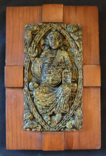 Original Zarebski Mayan Aztec Greenstone / Wood Plaque Seated Figure Mexico