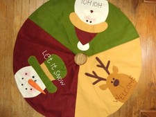 Christmas Tree Skirt with Snow Man, Reindeer and Santa, 38 inch diameter