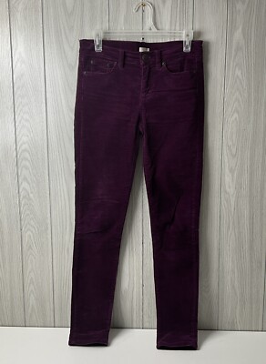 J.Crew Size 26 Stretch Mid Rise Berry Purp. Burgundy Corduroy Pants Jeans Skinny