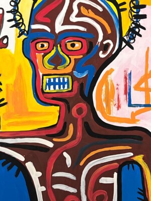 Jean-Michel Basquiat (Handmade) Drawing On Old Paper Signed