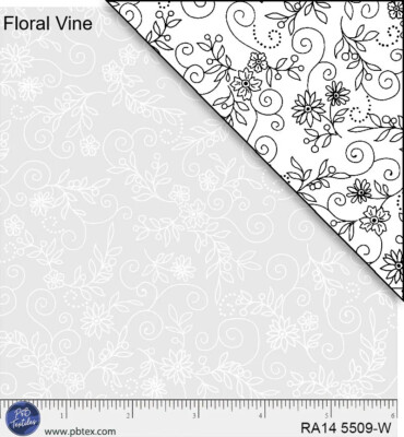 Ramblings Leaf Vine White on White Cotton quilt fabric P&B Textile BTY