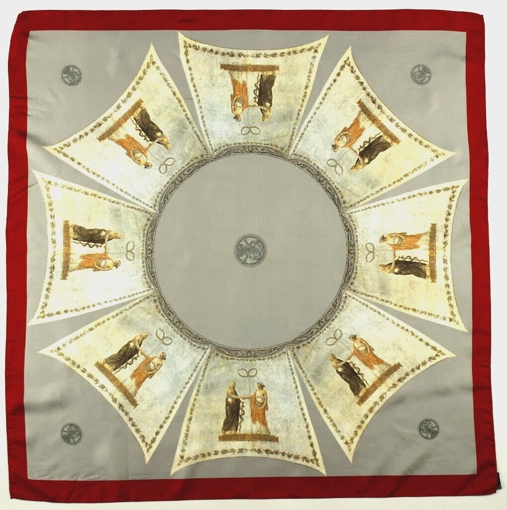 Foulard Vintage COLUMBUS En Soie 100% - Italie - Fait Main Multicolore - Bon État