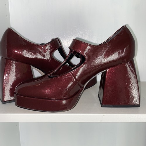 Circus by Sam Edelman Kay Women's Platform Pumps T-Strap Maroon Patent Funky - Picture 6 of 8