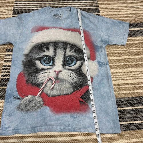 The Mountain Men's Christmas Cat Santa Hat Tie Dye Short Sleeve Shirt Blue Sz M - Picture 9 of 9