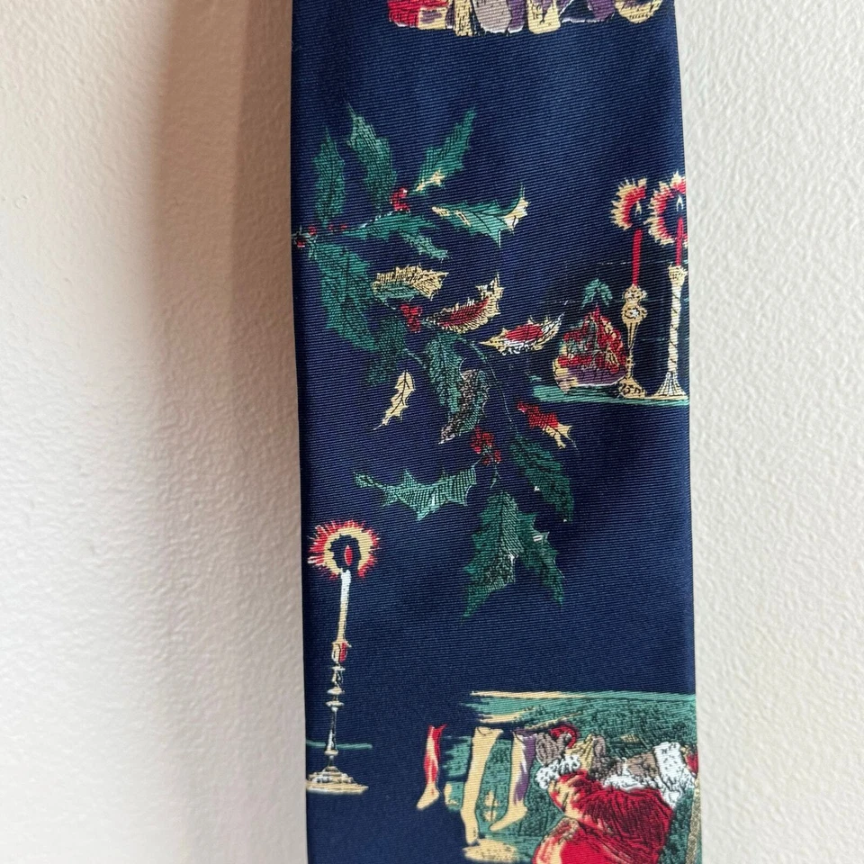 Webley 100% Silk Blue Christmas Tree Santa Novelty Print Mens Tie - Image 4 of 4