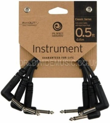 Planet Waves 6" Instrument Patch Cables / Leads Right Angle Plugs - Pack of 3