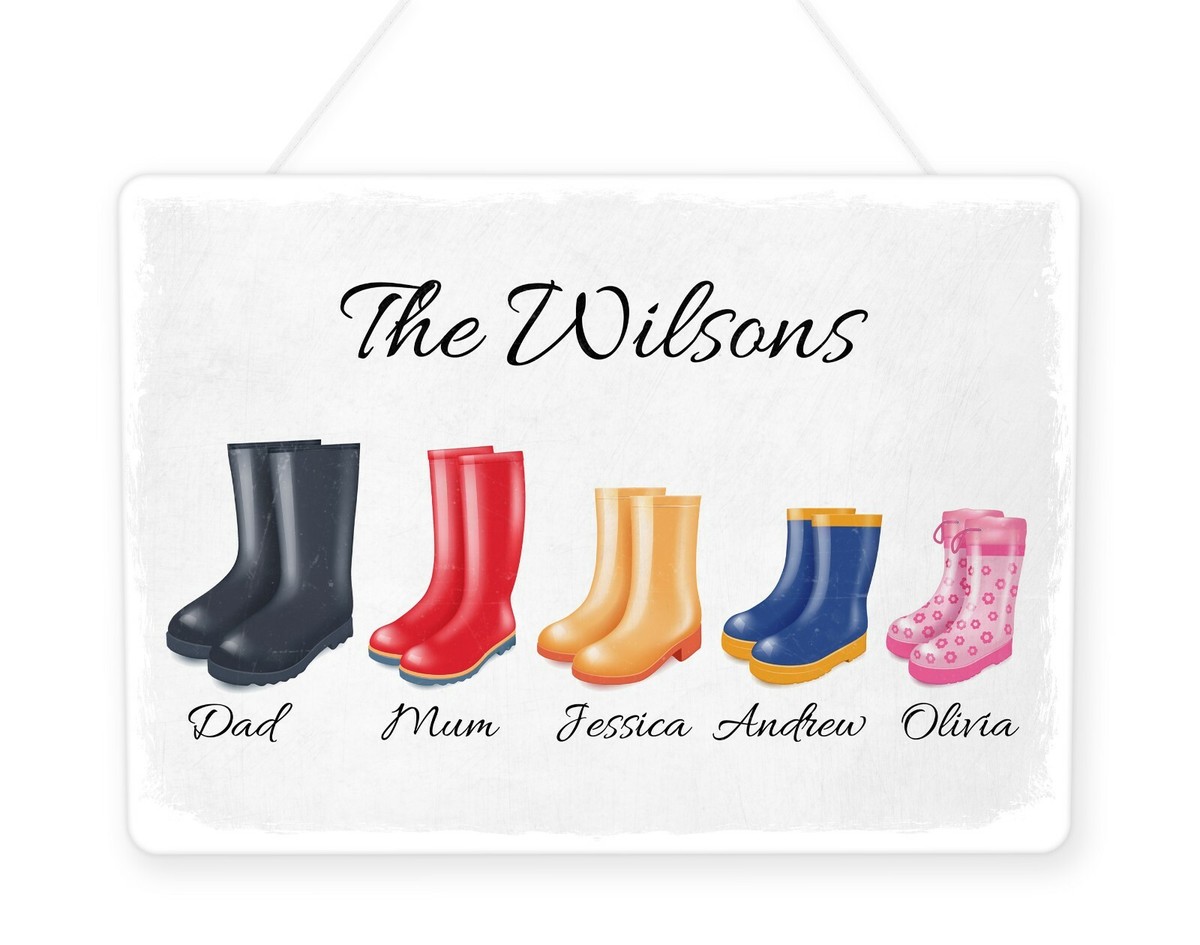 Welly Boot Family Print Personalised Wellies Plaque Sign Any Names  Customised - Main Image