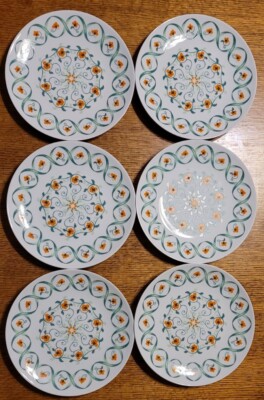 (6) Limoges Facon Peint A La Main Green/Orange Floral Pattern Dinner Plate 7.75 