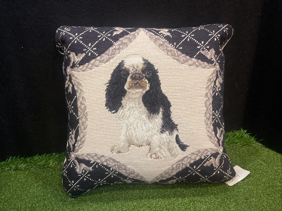 16"x16" Handmade Wool Needlepoint Cavalier King Charles Spaniel Dog Black Pillow - Image 2 of 4