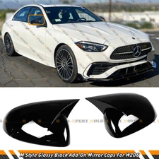 FOR 22-25 MERCEDES BENZ W206 C300 C43 AMG M STYLE GLOSS BLACK MIRROR CAP OVERLAY