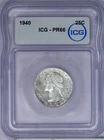 1940 Washington Quarter 25C ICG PR66 PF66