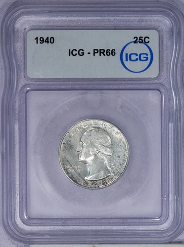 1940 Washington Quarter 25C ICG PR66 PF66