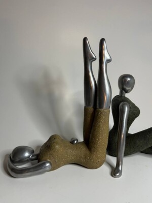 Art Deco Aluminum Cast Resin Dancing Lady Figure Sculpture Bookend