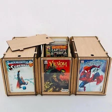 Three Comic Book Storage Boxes With Acrylic Display Frames
