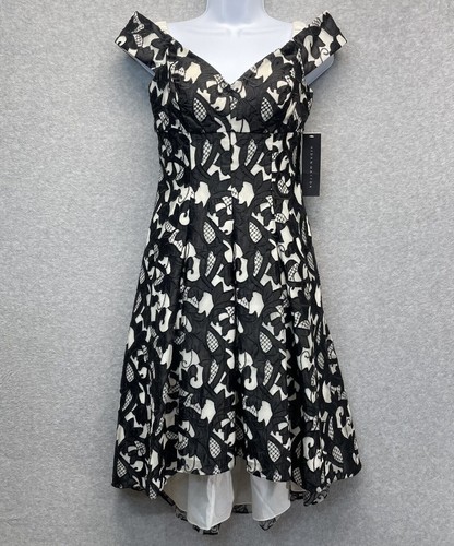 Aidan Mattox Cocktail Dress Womens 4 Black Embroidered Overlay Off Shoulder HOCO