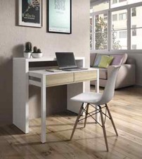 Tressa White And Oak Universal Extending Computer Desk Console Dressing Table