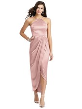 After Six 6829...Halter Midi Dress with Draped Tulip Skirt....Rose....Sz 12