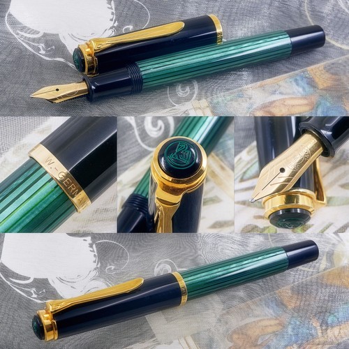 Pelikan M400 Green Striated Fountain Pen 14C Broad Nib | W-Germany c1986