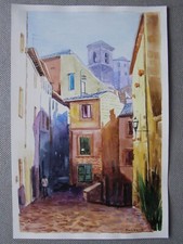 SORANO Tuscany Italy Citylandscape Original Watercolor  Painting Art By Artist
