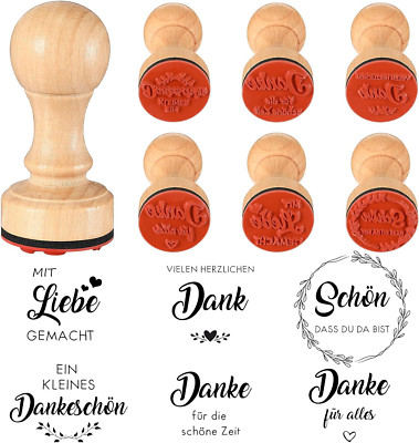 Tenare 6 Stück 3 cm Holzstempel mit Griff Schön Dass Du Da Bist Holzstempel Dank