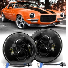 Black Pair 7"inch Round LED Headlight Hi/Lo Beam Fit 1967 1968 1969 Chevy Camaro