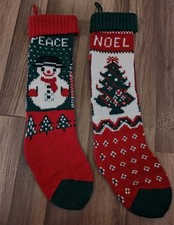 VINTAGE LONG KNIT CHRISTMAS STOCKINGS Lot Of 2
