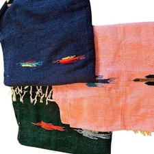 Aztec Thunderbird Mexican Throw Blanket Embroidered 76x44 Fringed Pink