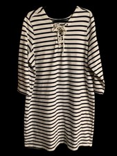 Old Navy Crew-Neck Tie String T-Shirt Dress Navy/White Striped Women XXL(48x36)