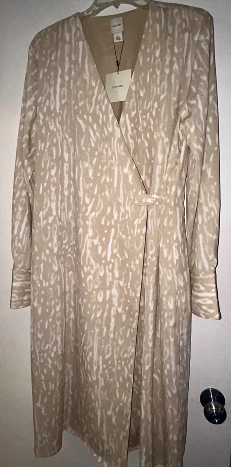 NWT Calvin Klein Beige/White Women's Long Sleeved Wrap Dress Size 16 - Image 2 of 4