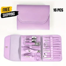 16pcs Professional Manicure Pedicure Set Nail Clippers Kit with Travel Case