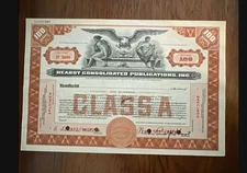 Hearst Cons Publications RARE SPECIMEN Stock Certificate William Randolph Hearst