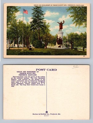 Frederick MD-Maryland, Key Grave Monument Scene Old Vintage Postcard