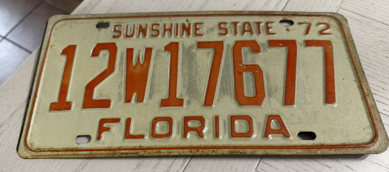 Vintage Florida State License Plate 1972 Sunshine State 12W17677