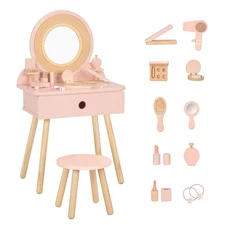 Kids Vanity Table and Chair Set, Pink Girls Vanity with 11 Pcs Accessories, E...