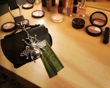 Silver Bee Charm And Cute Ribbon For Purse Bag Belt with Earbuds Case