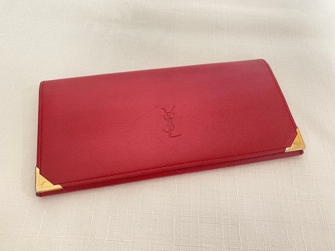 Yves Saint Laurent Red Leather Bifold Wallet, Women's Fashion, Excellent Japan