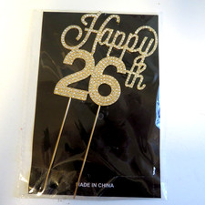 Large 5" Rhinestone Gold Number 26 Bling Cake Topper Birthday Anniversary